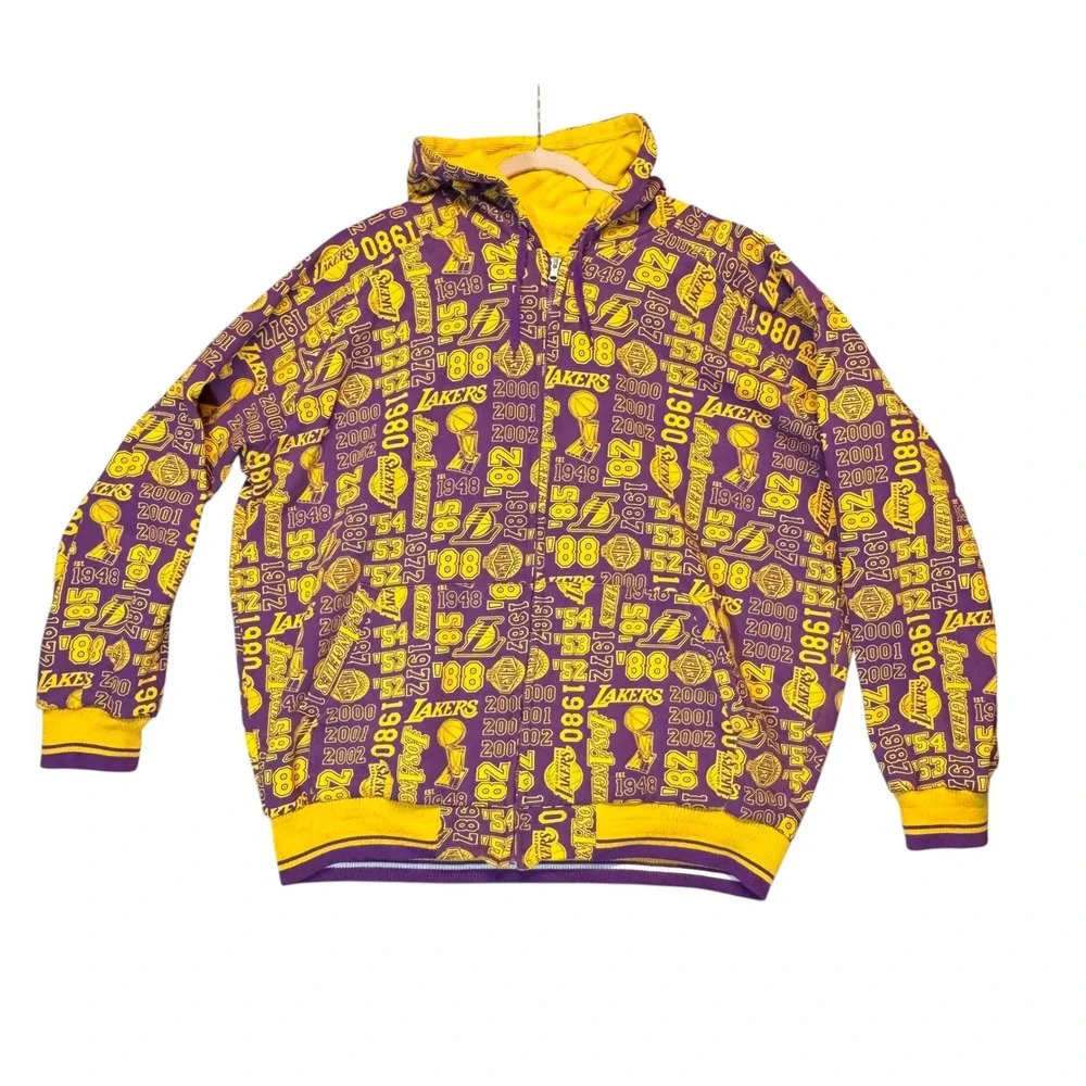 LA Lakers Reversible Jacket Mens 3XL Yellow Purple Waffle Knit Hooded NBA G-III